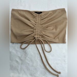 SCRUNCH TIE CROP TOP - TAN - SIZE MEDIUM